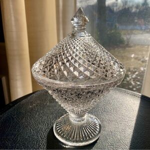 Vintage Covered English Hobnail Crystal Candy Dish Footed Compote